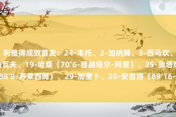 利雅得成效首发：24-本托、2-加纳姆、3-西马坎、27-拉波尔特、12-纳瓦夫、19-哈桑（70‘6-穆赫塔尔-阿里）、25-奥塔维奥（88’8-苏莱西姆）、29-加里卜、20-安吉洛（89‘16-马兰）、10-马内、7-C罗体育集锦
